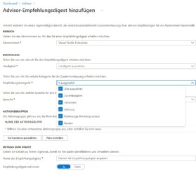 Abbildung 5: Erstellen eigener Berichte in Azure Advisor-Empfehlungsdigest.