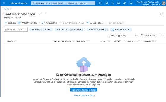 Abbildung 1: Das Containerinstanzen-Portal in Azure.
