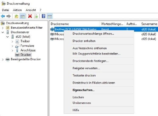Druckserver können Administratoren unter Windows Server mit der Druckverwaltung überwachen und konfigurieren.