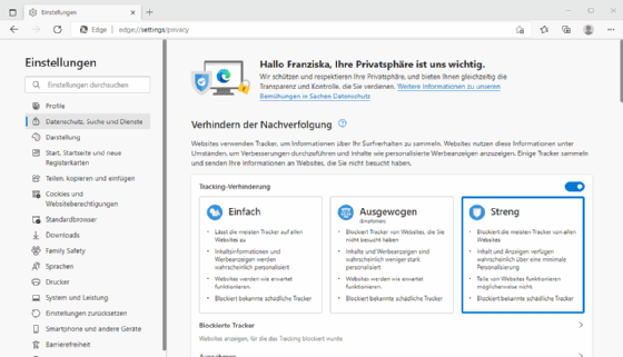 Abbildung 2: Die Sicherheitseinstellungen in Edge Chromium sind vereinfacht gegenüber der Legacy-Anwendung.