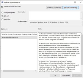 Abbildung 3: Sie können zusätzliche Einstellungen für das Beziehen von Vorabversionen einstellen.