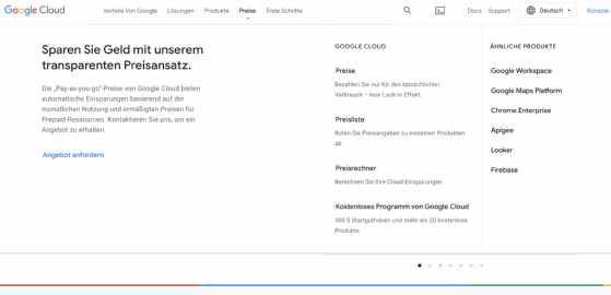 Abbildung 10: Auch bei Google ist der Einstieg in die Preisstruktur einfach gehalten.