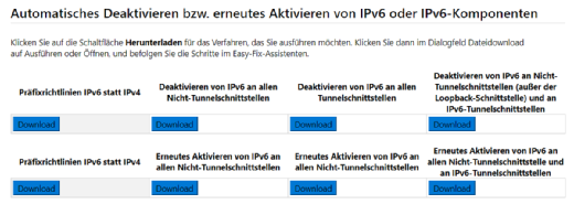 Microsoft rät zwar eindringlich davon ab, IPv6 in den Windows-Systemen zu deaktivieren, bietet aber verschiedene Assistenten zum Download an, die dabei helfen, bestimmte Komponenten ein- beziehungsweise wieder einzuschalten.