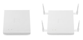 Links der Lancom LX-6400 mit acht internen 180-Grad-Sektorantennen und rechts der Lancom LX-6402 mit vier externen Dual-Band-Antennen