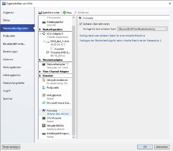 Abbildung 3. Mit dem System Center Virtual Machine Manager 2019 (SCVMM) können Administratoren auch Hyper-V 2016-Hostsysteme in den gesicherten UEFI-Betrieb für Linux bringen.