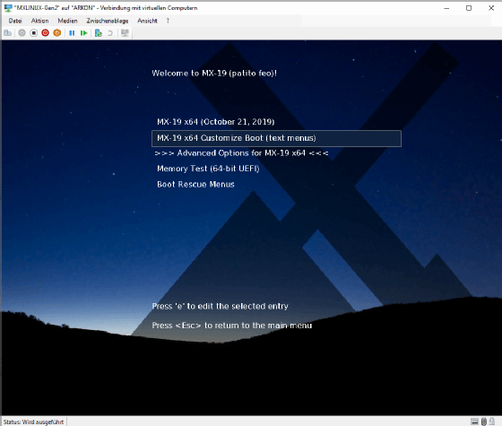 Abbildung 4: Das in 2019 beliebte MX-Linux startet auch unter Hyper-V.
