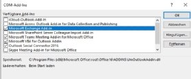 Abbildung 2: Add-ins in Outlook aktivieren, deaktivieren, hinzufügen oder löschen.
