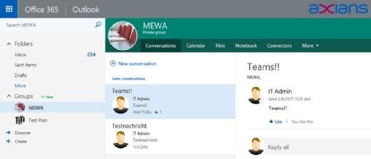 Gruppenkonversation innerhalb der in Outlook integrierten Oberfläche.