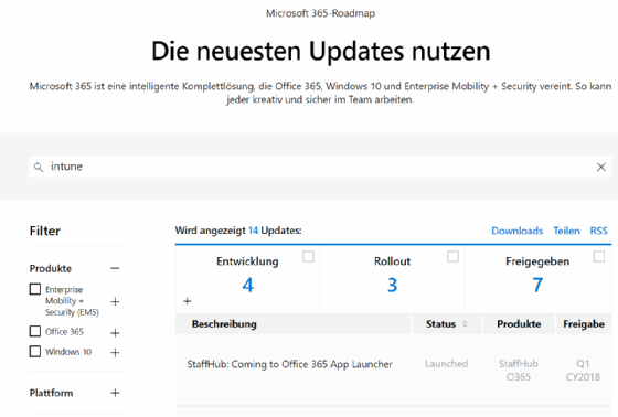 Die Microsoft 365 Roadmap enthält einige Intune-Updates.
