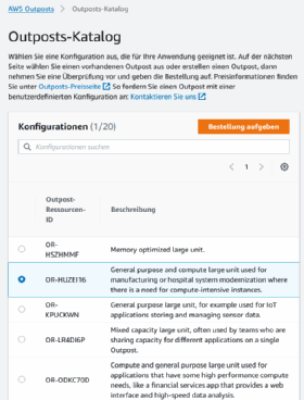 Abbildung 2: Auswählen von Kapazitätsoptionen im Outposts-Katalog
