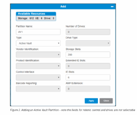 Beispiel wie eine AV-Partition angelegt wird. Die Felder für Roboterkontrolle und Laufwerke können nicht aktiviert werden.