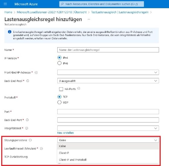 Abbildung 3: Stellen Sie die Sitzungspersistenz ein.