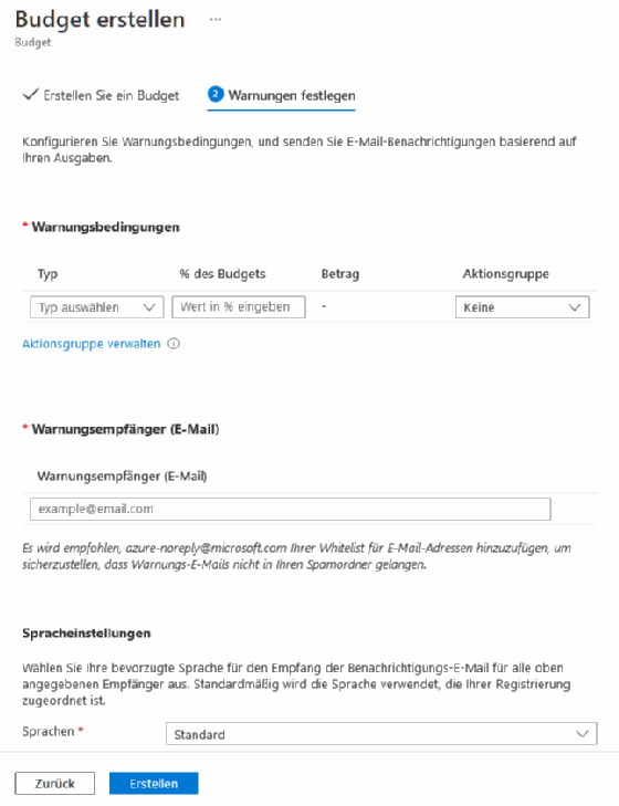 Abbildung 4: Legen Sie die Details fest, die für Ihre Warnungen gelten sollen.