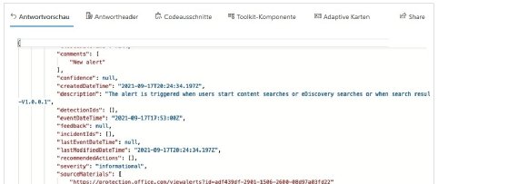 Abbildung 2: Der Graph-Explorer gibt Ergebnisse im JSON-Format aus.