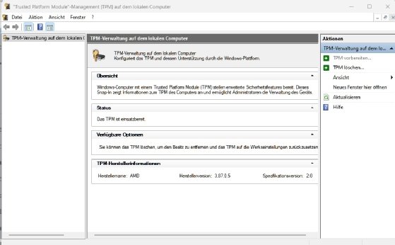 Screenshot von der TPM-Konsole