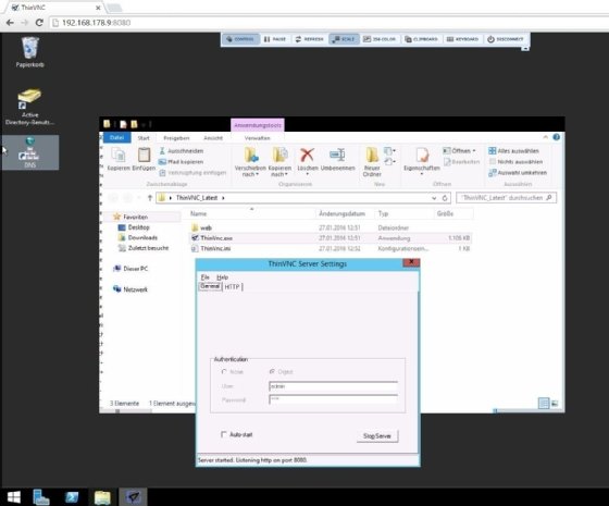 Abbildung 2: Remoteverwaltung mit ThinVNC.