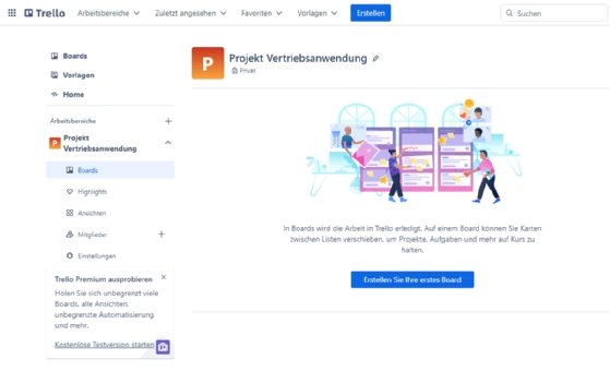 Benutzeroberfläche von Trello