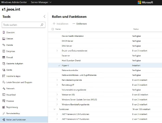 Abbildung 1: Installieren von Hyper-V im Windows Admin Center