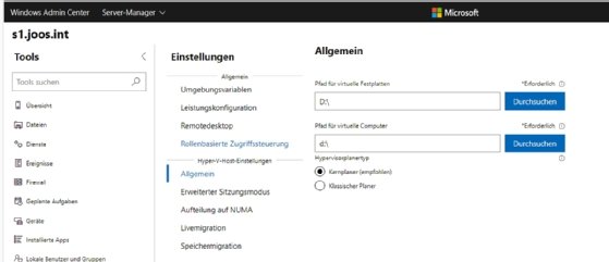 Abbildung 2: Windows Admin Center ermöglicht Einstellungen für Hyper-V.
