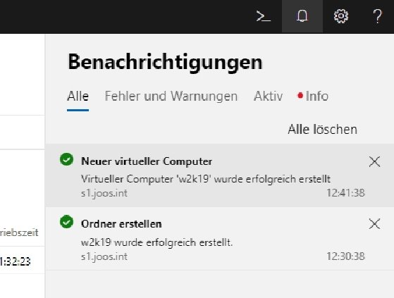 Abbildung 7: Anzeigen von Benachrichtigungen beim Erstellen von VMs.