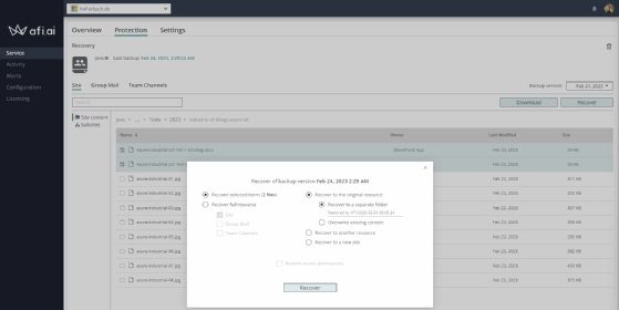 Abbildung 4: Daten mit Afi.ai - Backup wiederherstellen.
