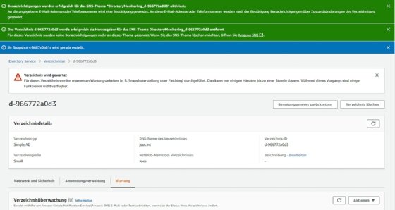 Abbildung 4: Warten einer Simple AD-Instanz in der AWS-Konsole.