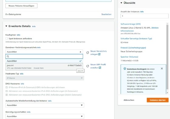 Abbildung 5: Aufnehmen von neuen Computern auf Basis von EC2 in die Simple AD-Domäne.
