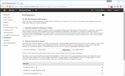 Fakturierungsbenachrichtigungen in AWS aktivieren.