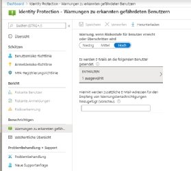 Abbildung 3: Warnungen von Azure Active Directory Identity Protection lassen sich an Benutzer versenden oder an SIEM-Lösungen anbinden.