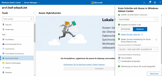 Abbildung 1: Registrieren von Azure mit dem Windows Admin Center