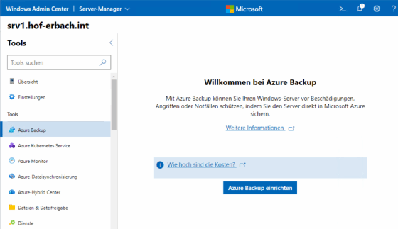 Abbildung 2: Einrichten von Azure Backup mit dem Windows Admin Center.