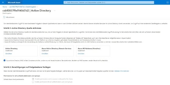Abbildung 3: Verwalten der Berechtigungen für Dateifreigaben in Microsoft Azure Files.