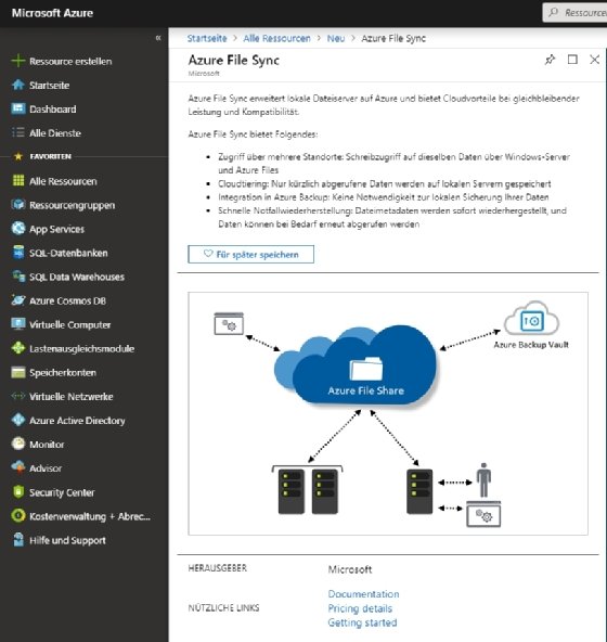 Abbildung 7: Azure Files und Azure File Sync arbeiten zusammen, um Daten in der Cloud und im lokalen Rechenzentrum synchron zu halten.