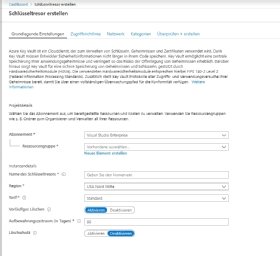 Abbildung 1: In Microsoft Azure lässt sich einfach ein Azure-Key-Vaults-Tresor erstellen.
