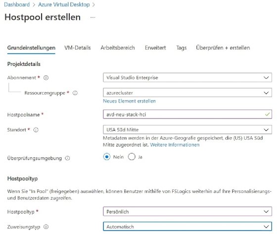 Abbildung 3: Erstellen Sie einen neuen Hostpool für Azure Virtual Desktop.