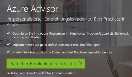 Die Empfehlungen von Azure Advisor lassen sich direkt über eine Schaltfläche für ein Azure-Abonnement generieren.