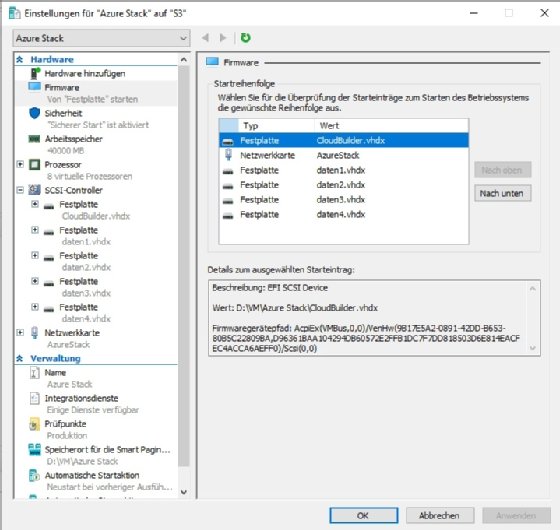 Abbildung 2: Die Startreihenfolge der Azure-Stack-VM kann entsprechend angepasst werden.