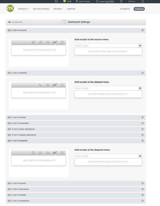 Abbildung 4: Skripte im Dashboard von BigML integrieren.