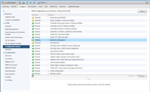 Auch den vSAN-Konfigurationsassistenten gibt es nur in den aktuellen Versionen. Er soll nach Möglichkeit in allen Punkten grünes Licht geben.