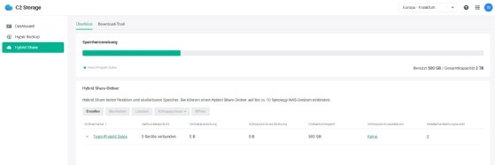 Abbildung 4: In C2 Storage erscheinen die hybriden Shares des Synology NAS in einem eigenen Bereich.