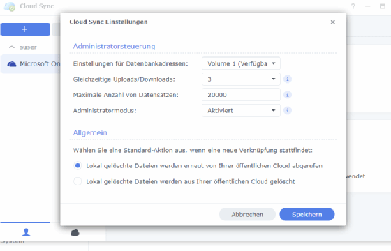 Abbildung 5: Konfigurieren von zentralen Synchronisierungseinstellungen mit Cloud Sync.