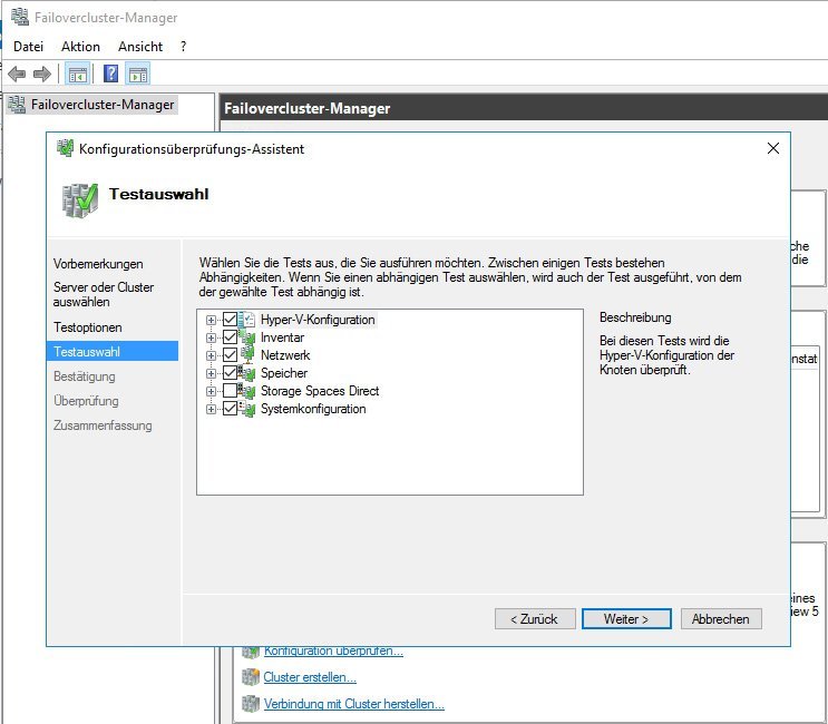 Konfiguration von FailoverClustering mit Windows Server 2016 HyperV
