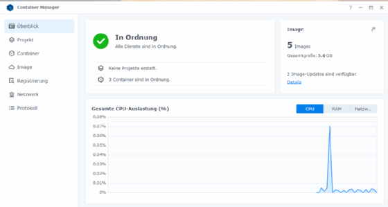 Abbildung 2: Container im Synology Container Manager verwalten
