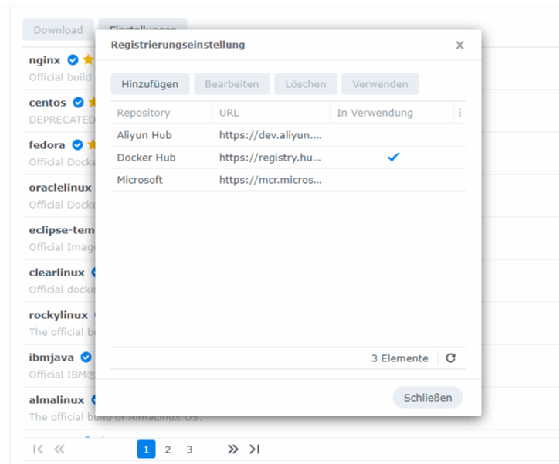Abbildung 4: Konfigurieren der Container-Registrys im Synology Container Manager