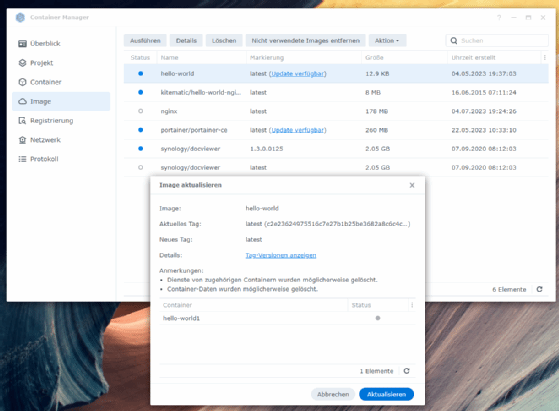 Abbildung 6: Verwalten der Container-Images auf einem Syology-NAS