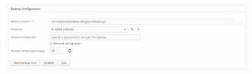 Abbildung 13: Für Backup-Prozesse wählt der Admin das Backup-Ziel, den Zeitplan und die Anzahl der Backups. Darüber hinaus kann er diese Aktion mit einem Passwort schützen.