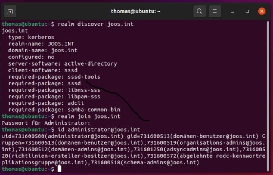 Abbildung 4: Testen Sie, ob der Ubuntu-Computer in der Domäne angemeldet ist.