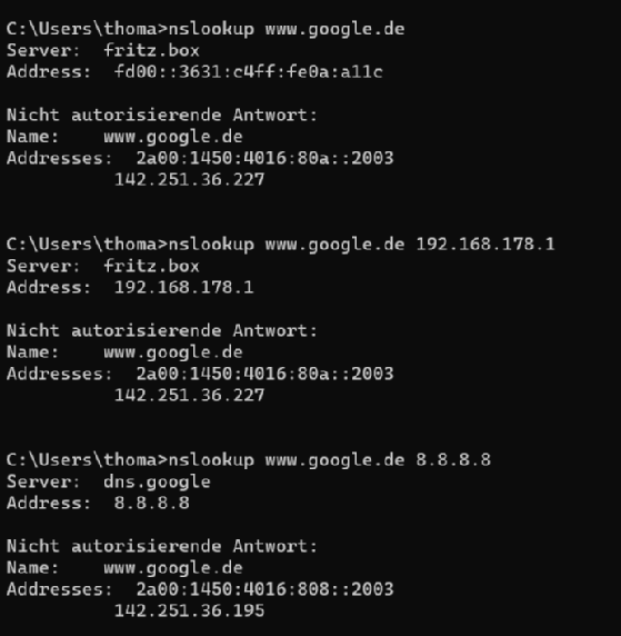 Abbildung 1: Namensauflösung in Windows testen.