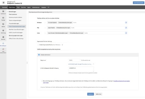 Screenshot von den Patch-Einstellungen in Endpoint Central
