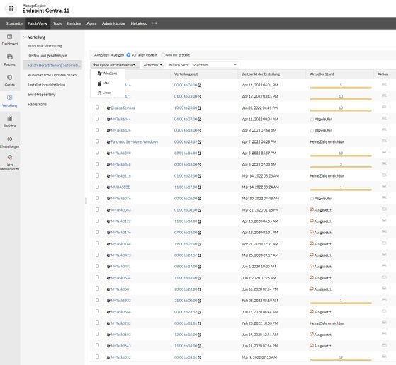 Screenshot automatische Patch-Verteilung von Endpoint Central